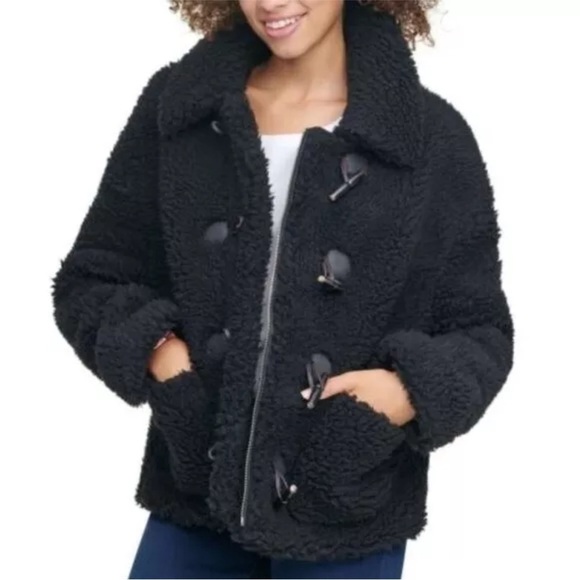 Tommy Hilfiger Women's Black Sherpa
Toggle Zip-Up Jacket Size Medium - Picture 1 of 13